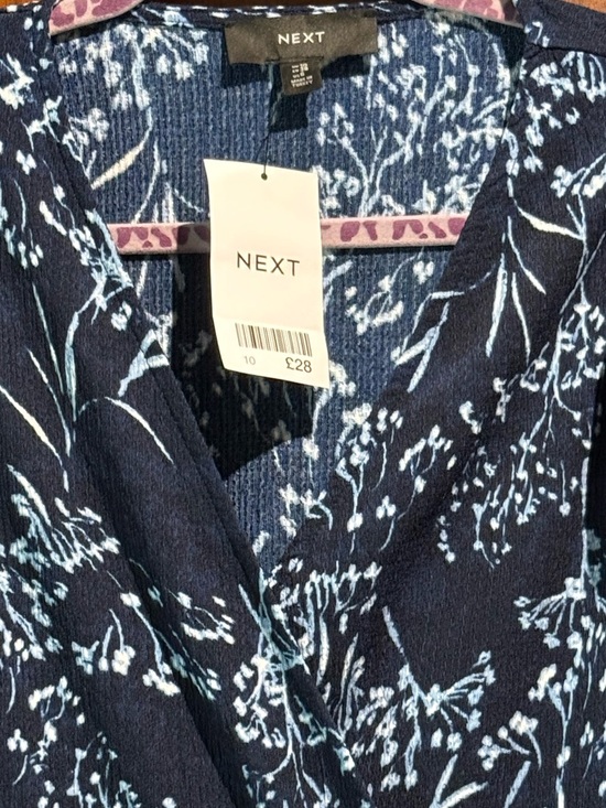 next Navy and White Floral Wrap Midi Dress - Picture 2 of 4